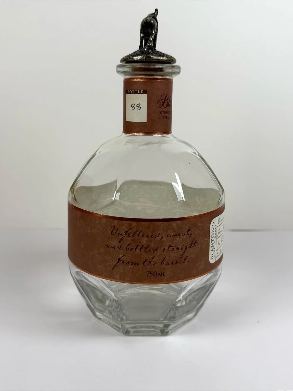 Blantons SFTB Bourbon Whiskey 750 ml Empty Unrinsed Bottle Bag Box Stopper “O”